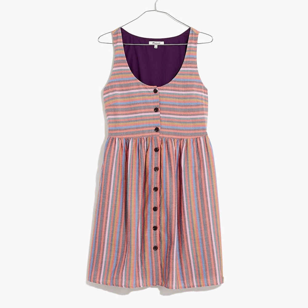 Madewell Scoopneck Tank Dress in Rainbow Stripe